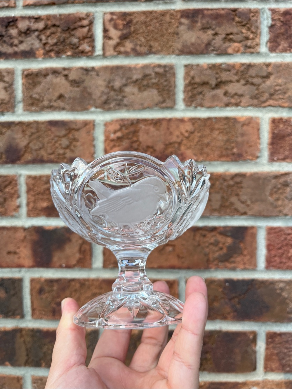 Craft Clear Glass Pedestal Dessert Bowls with Bird Medallion Design - Clear